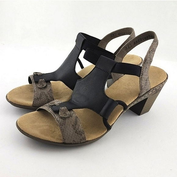 Reiker Slingback Black Snake Print Heeled Lightweight Comfort Sandals Sz 37 / 7 - Picture 4 of 15